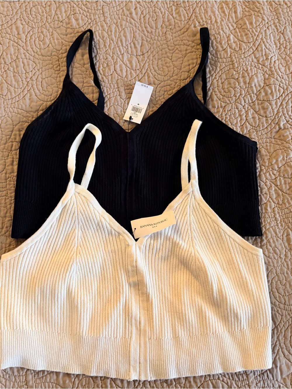 Banana Republic Ribbed V-Neck Cropped Tank - Black & Ivory